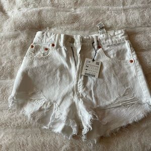NWT white zara high waisted shorts 2
